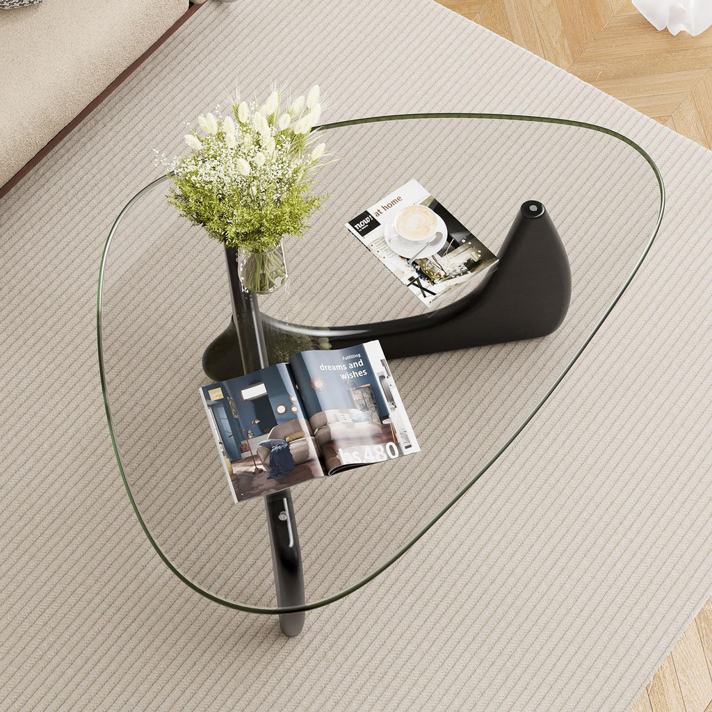 Modern Glass Coffee Table, Mid Century Triangle Coffee Table for Living Room Bedroom Reception Office Tables