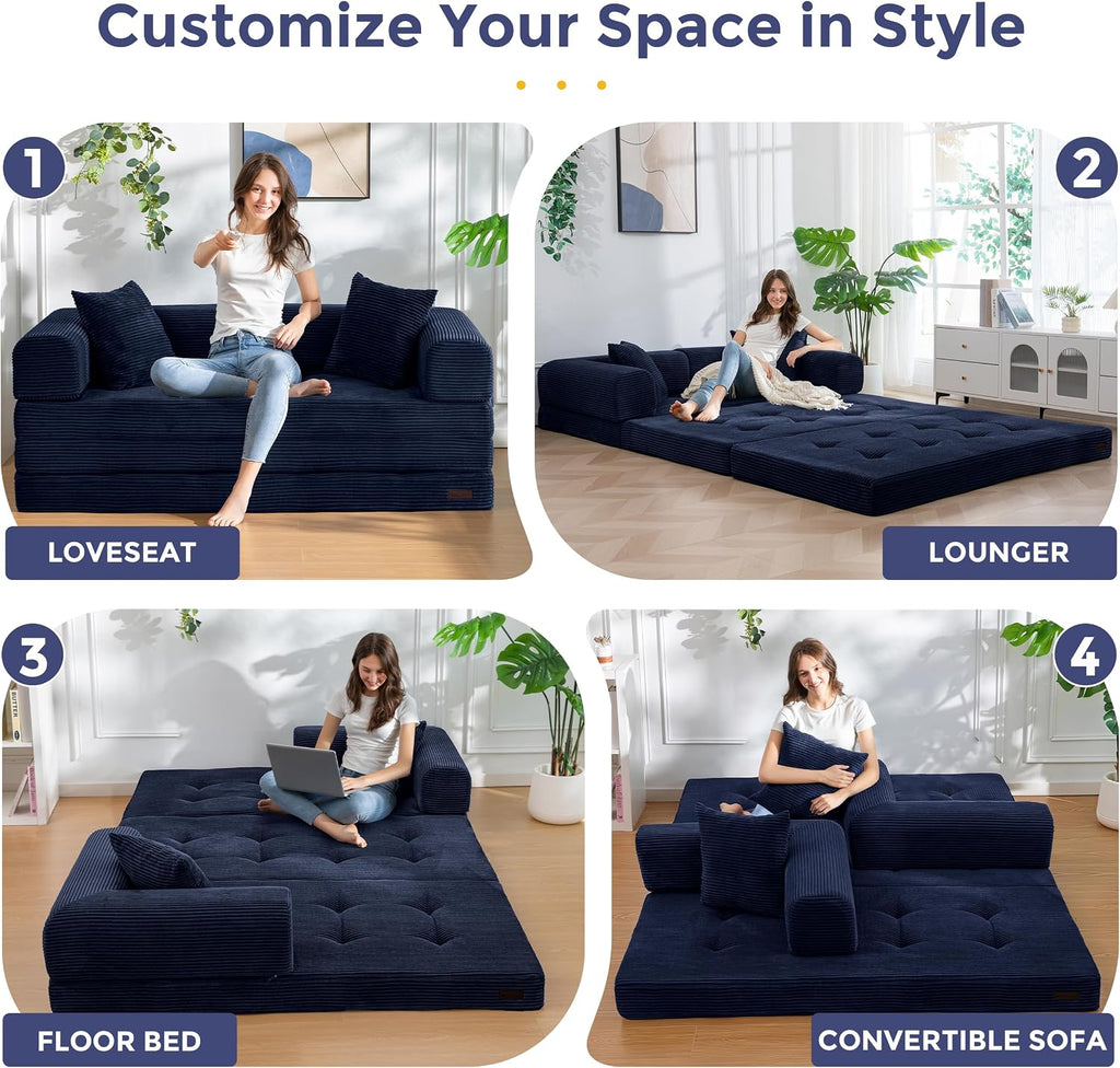 MAXYOYO Convertible Sofa Bed, Floor Sofa Couch with L-Shaped Backrest