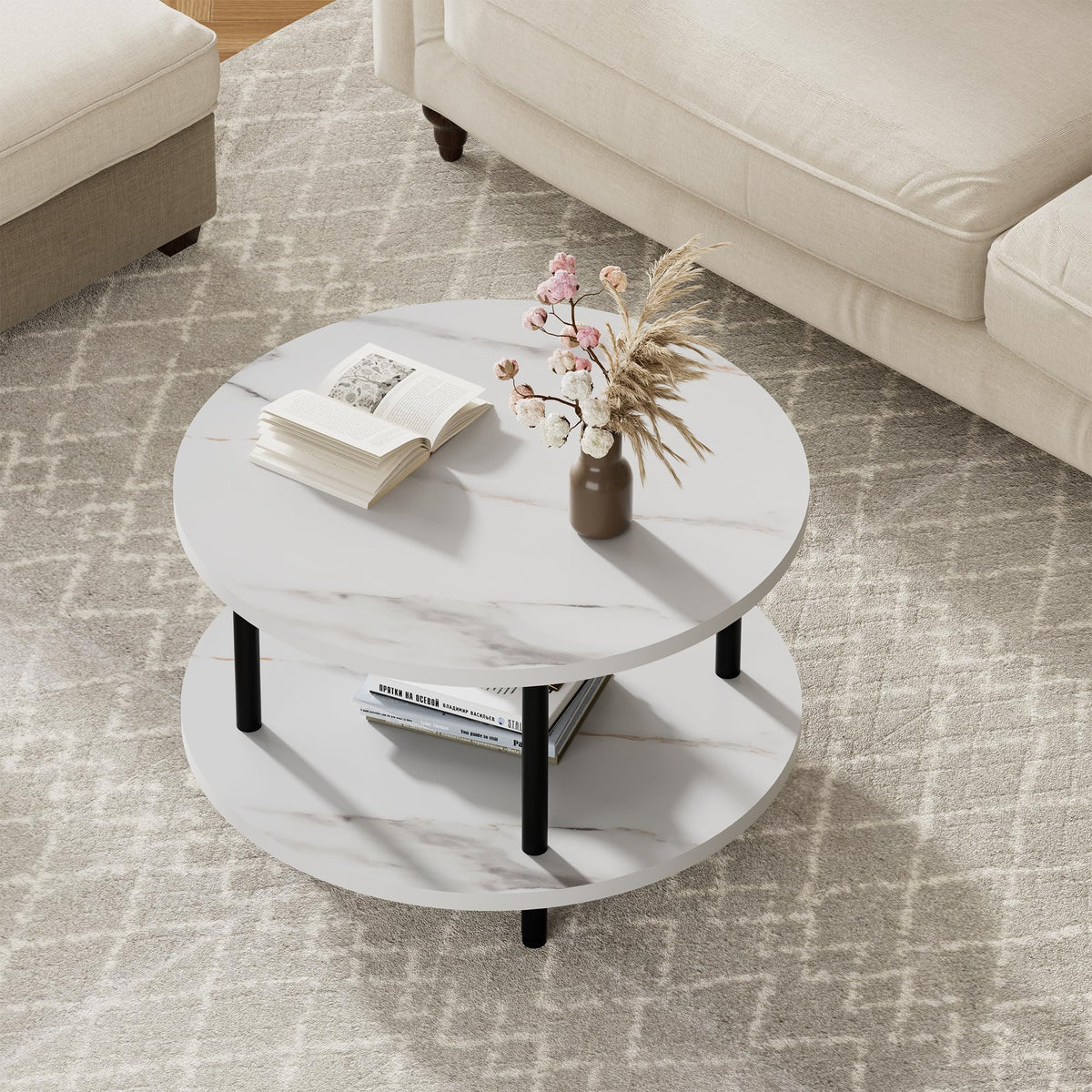 Coffee Tables for Living Room, 27.6" Round Coffee Table, Black Coffee Table