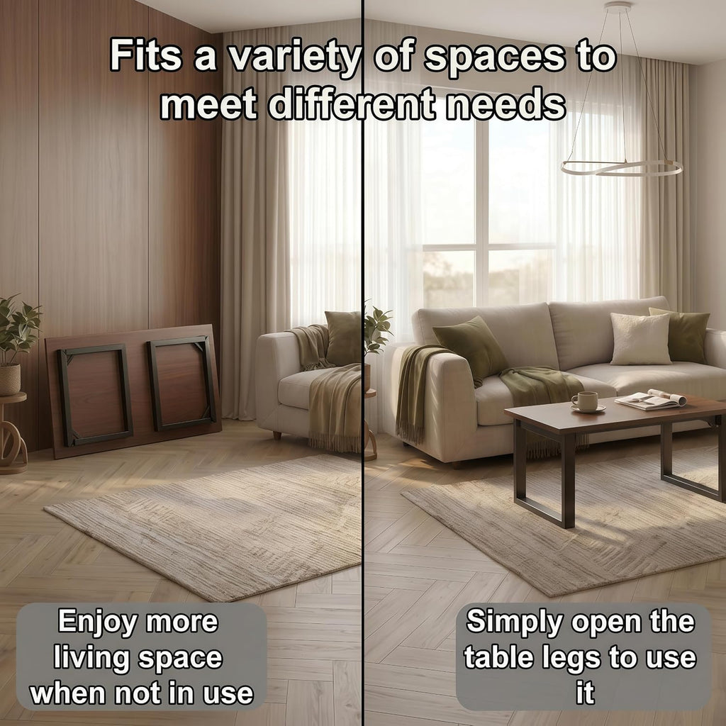 Walnut Folding Coffee Table, No Assembly Required for Small Spaces,35.5In