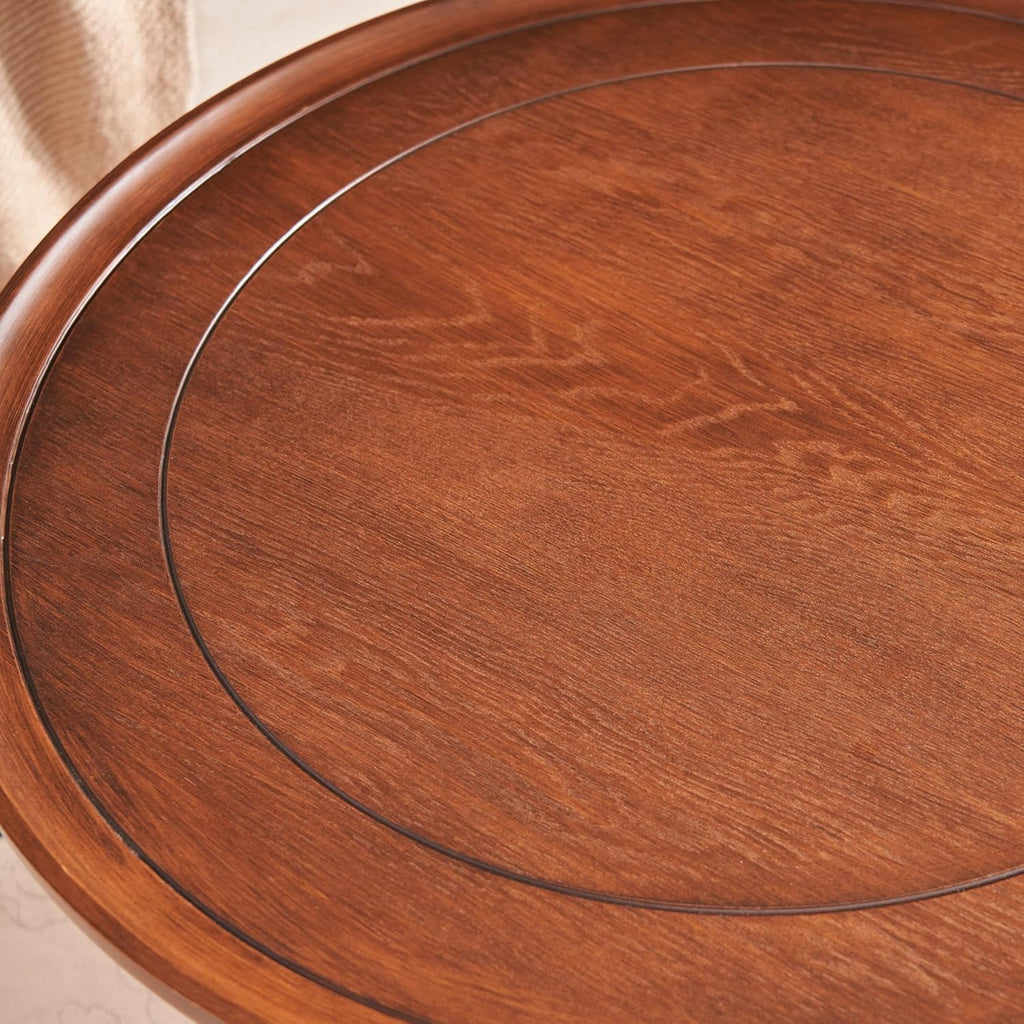 Saint Mossi French Country Coffee Table for Living Room, Mid-Century Modern Round Coffee Table, 2-Tier Wood Center Table, Wanlut Wood Top and French Style Table Legs