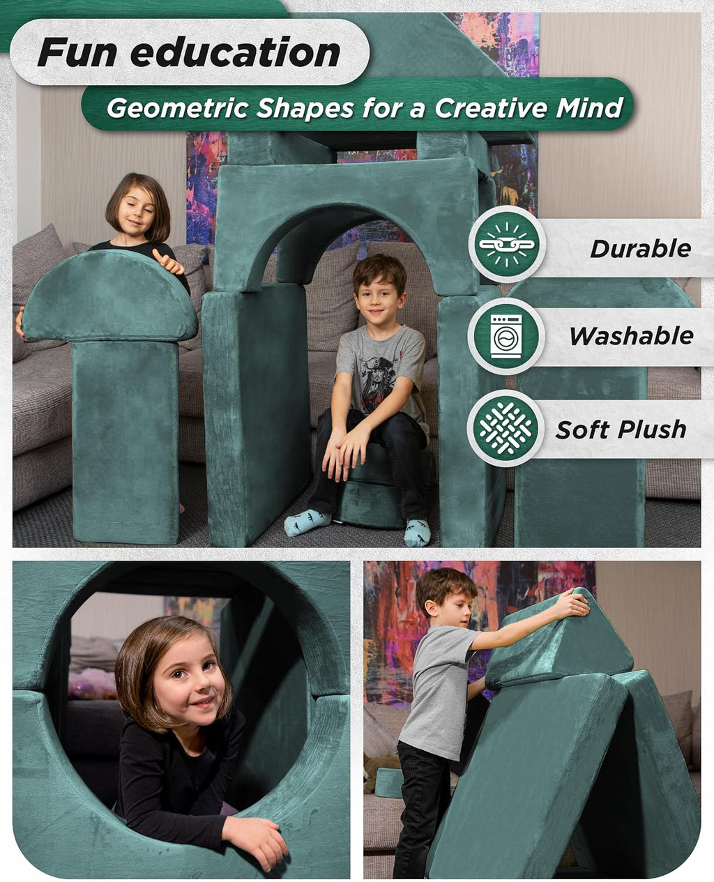 Lunix Modular Kids Play Couch, 14-Piece Fort Building & Climbing Foam Set