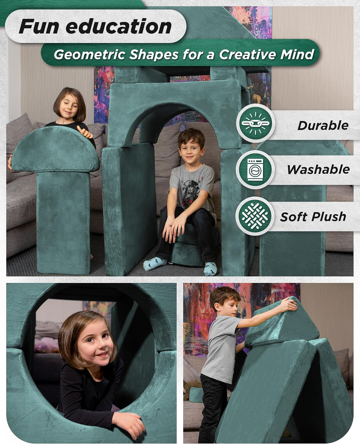 Lunix Modular Kids Play Couch, 14-Piece Fort Building & Climbing Foam Set