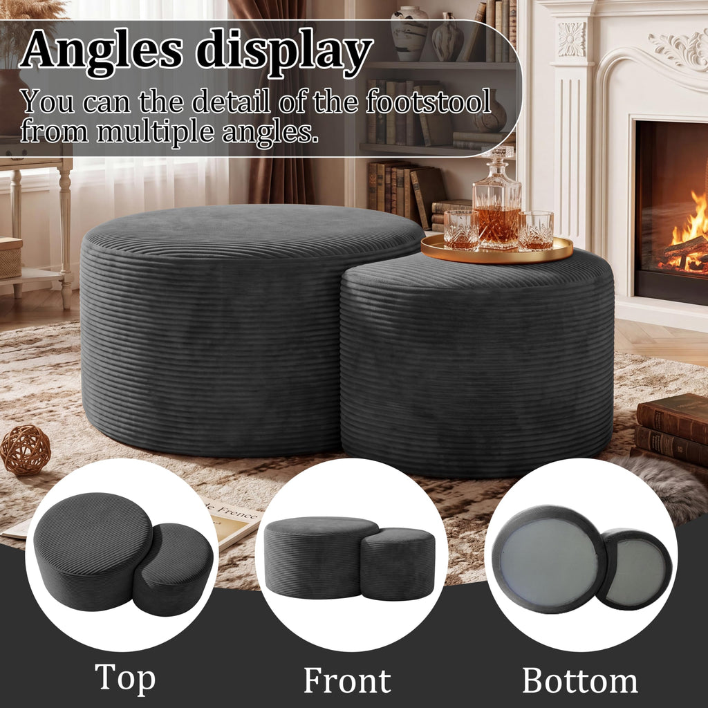 BSHOMGI Nesting Coffee Table Set of 2,Corduroy Ottoman Soft Foot Rest Movable LargePouf Footstool for Living Room Sofa Couch Bedroom Entryway and Small Spaces No Assembly (Blue, 32"+17")