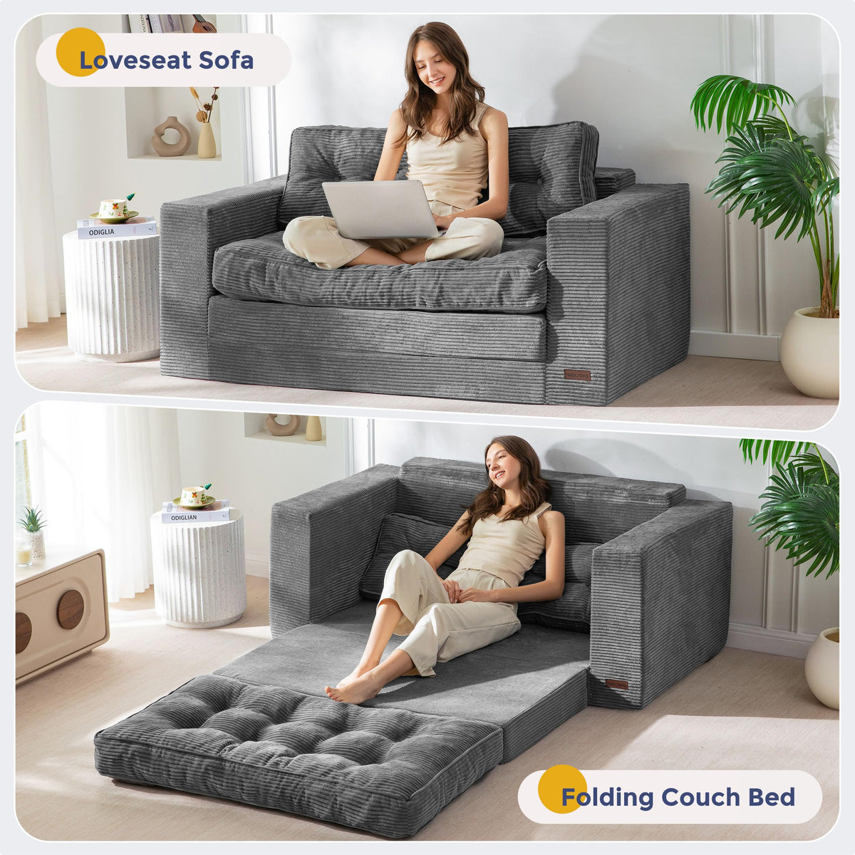 MAXYOYO Folding Sofa Bed, Convertible Sleeper Loveseat with Pillows