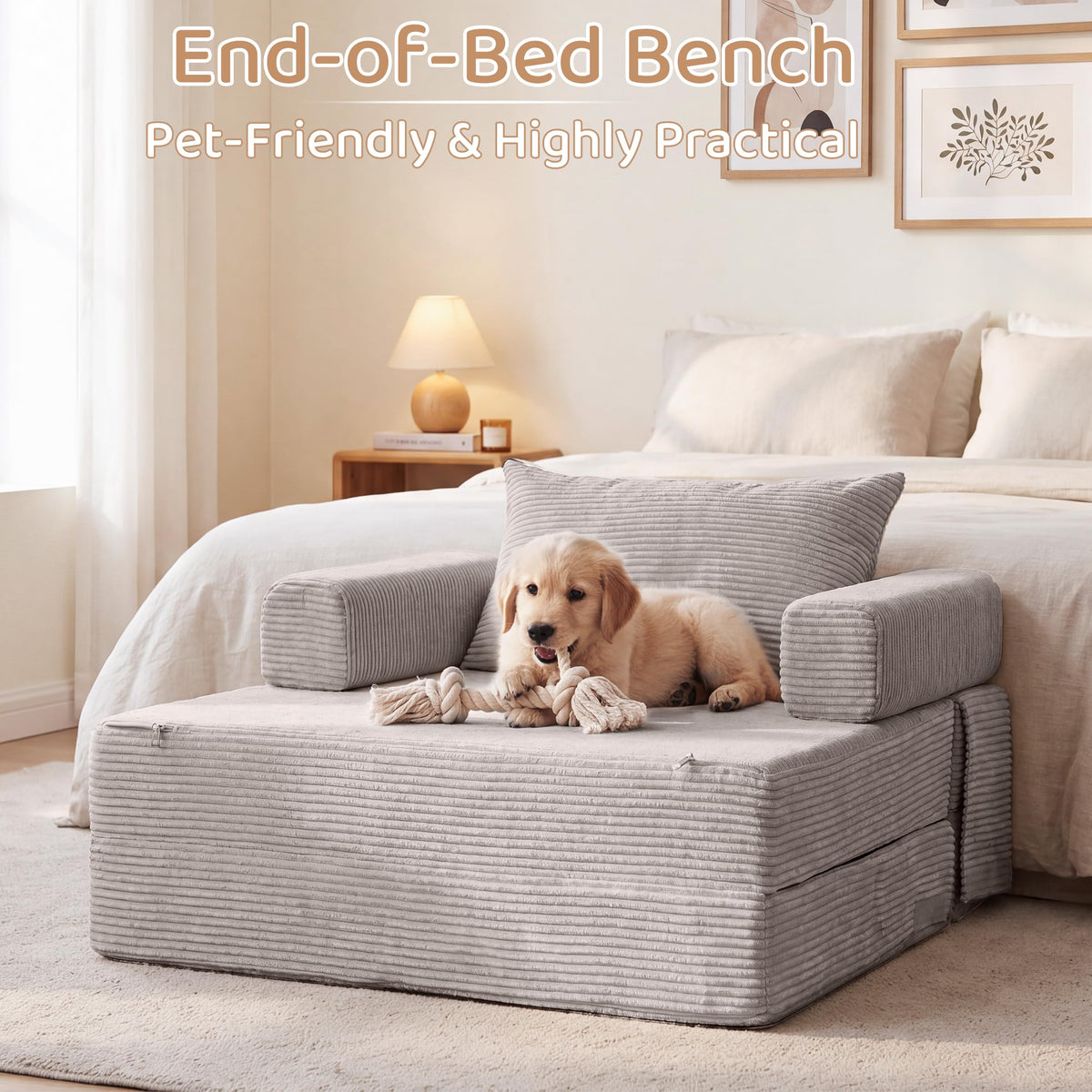 BYBYME Convertible Sofa Bed, 6â Thick 3-Folding Floor Sofa, 53â Loveseat
