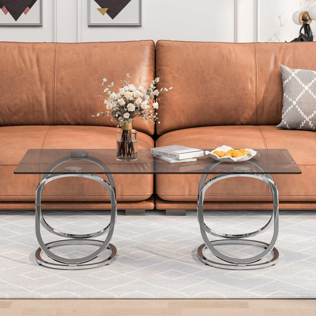 32" Tempered Glass Round Coffee Table Modern Chrome Frame Acrylic Legs Circle Living Room Center Tables