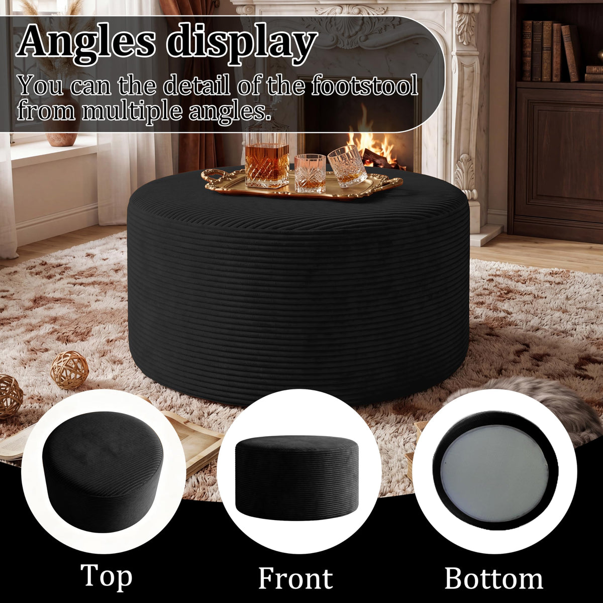 BSHOMGI Nesting Coffee Table Set of 2,Corduroy Ottoman Soft Foot Rest Movable LargePouf Footstool for Living Room Sofa Couch Bedroom Entryway and Small Spaces No Assembly (Blue, 32"+17")