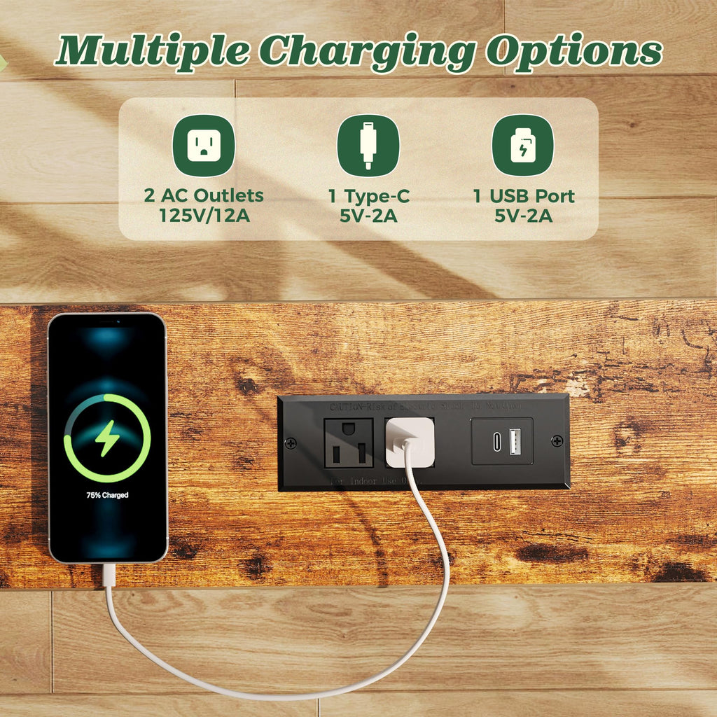 SUPERJARE 110.2 inch Narrow Behind Couch Table with Charging Stations