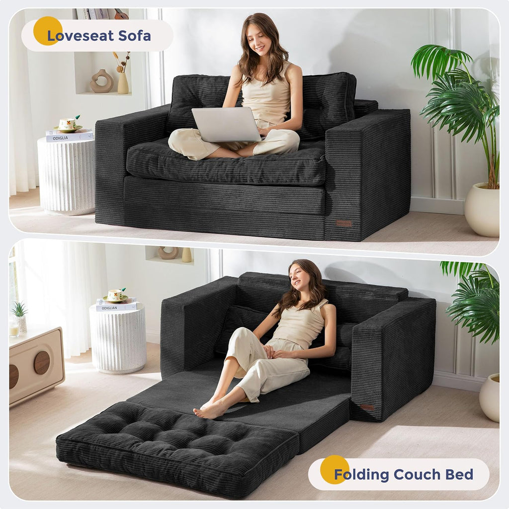 MAXYOYO Folding Sofa Bed, Convertible Sleeper Loveseat with Pillows