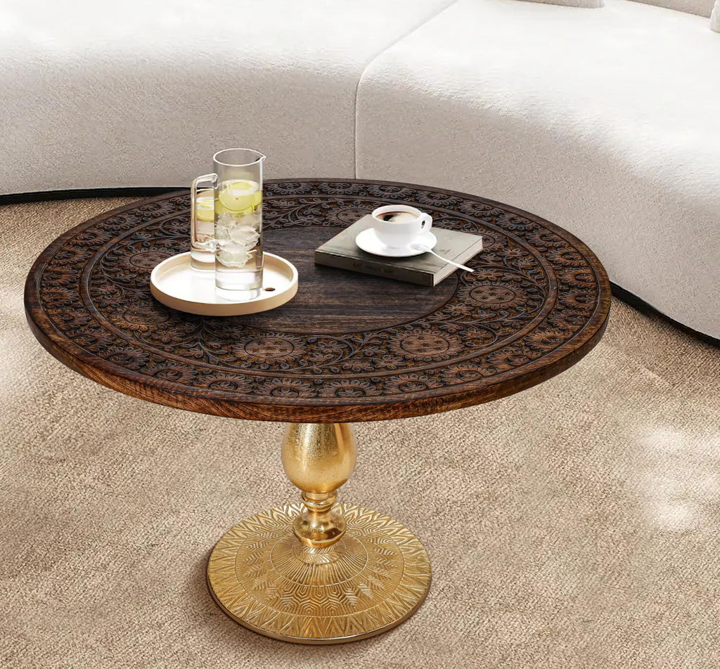 Farmhouse Coffee Table, Jali Carving, 36x24x18 in, Burnt