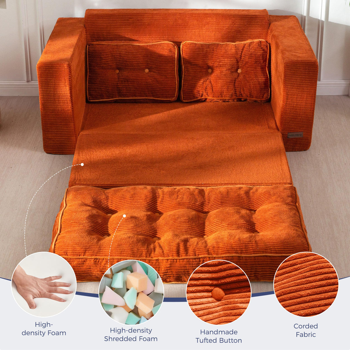 MAXYOYO Folding Sofa Bed, Convertible Sleeper Loveseat with Pillows
