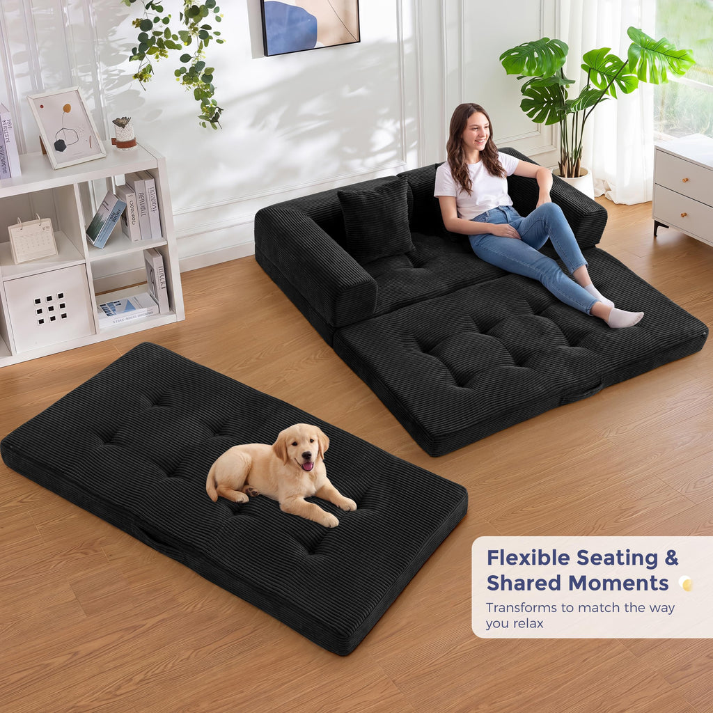 MAXYOYO Convertible Sofa Bed, Floor Sofa Couch with L-Shaped Backrest