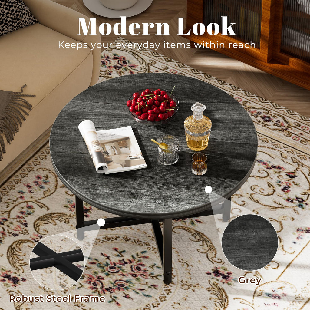 Coffee Tables for Living Room, 27.6" Round Coffee Table, Black Coffee Table