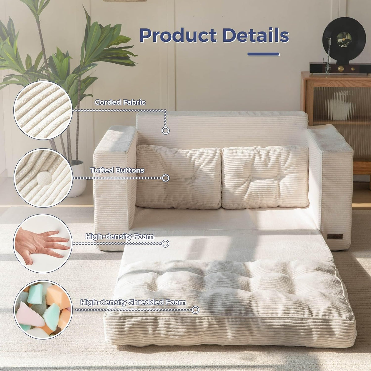 MAXYOYO Convertible Sofa Bed, Pull Out Loveseat Sofa Couch