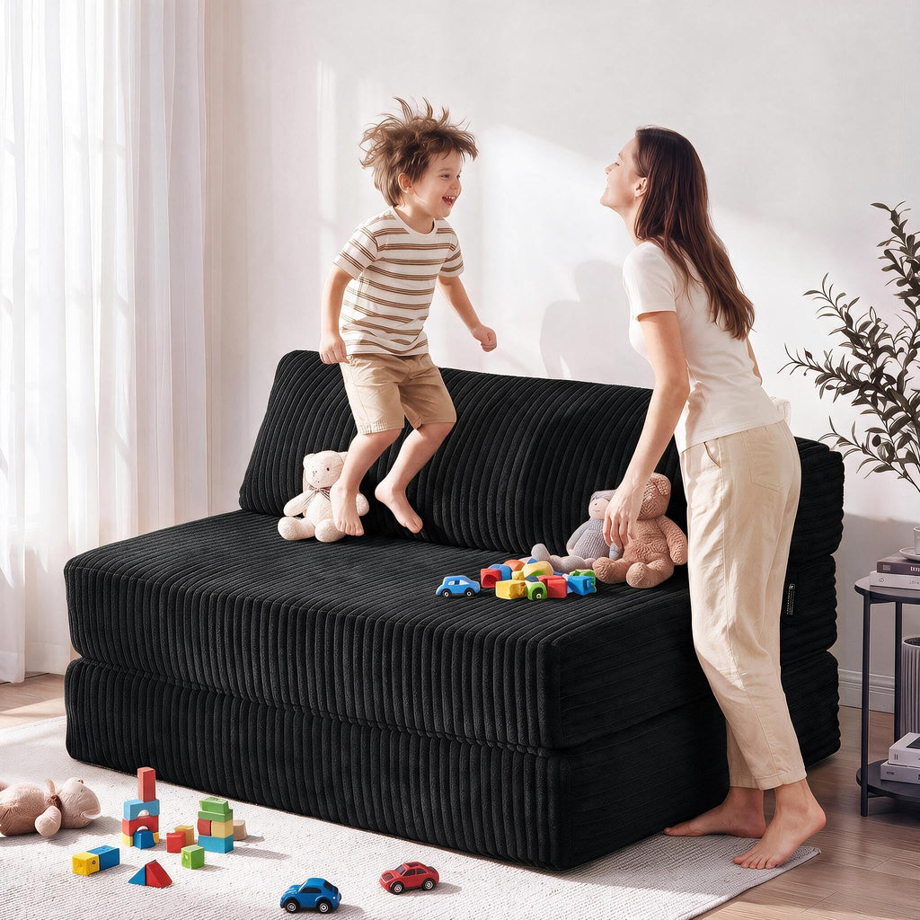 Folding Sofa Bed Convertible 4 in 1 Sleeper Chair Black Single