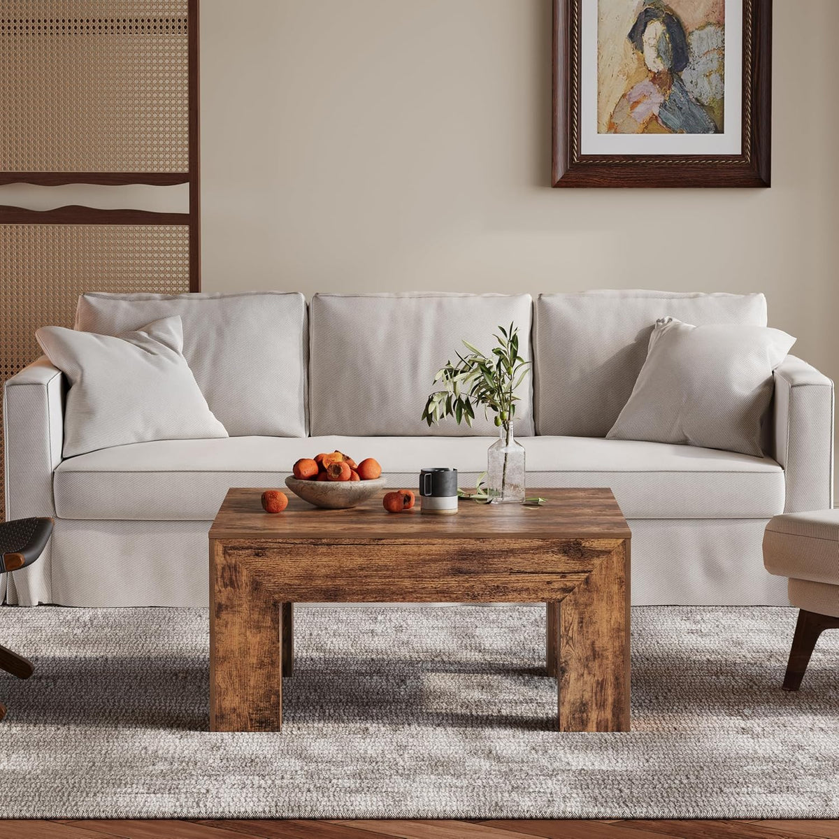 LUMTOK 35" inch Wooden Square Coffee Table for Living Room,Modern Farmhouse