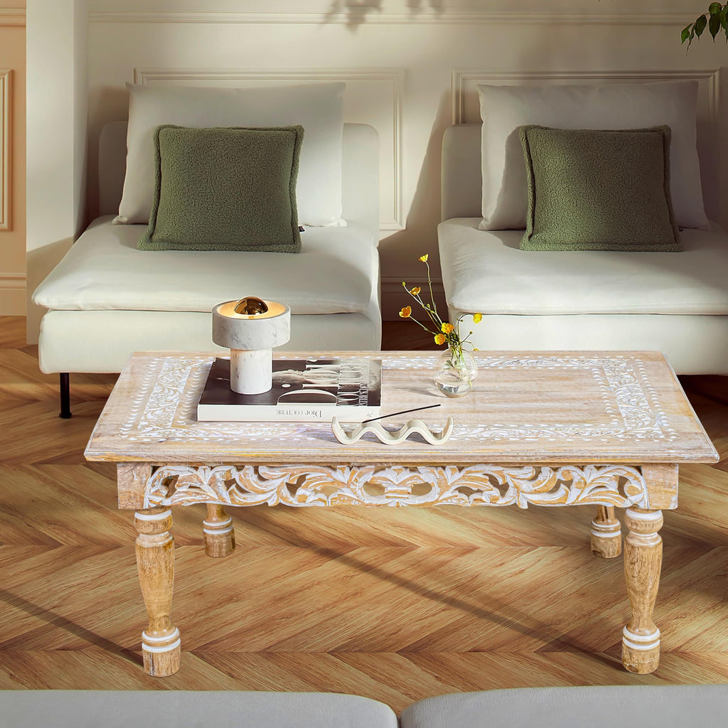 Farmhouse Coffee Table, Jali Carving, 36x24x18 in, Burnt
