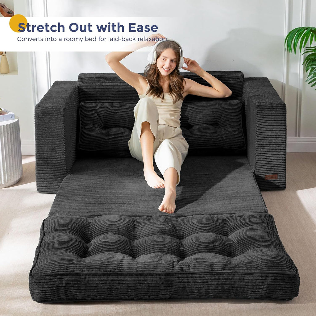 MAXYOYO Folding Sofa Bed, Convertible Sleeper Loveseat with Pillows