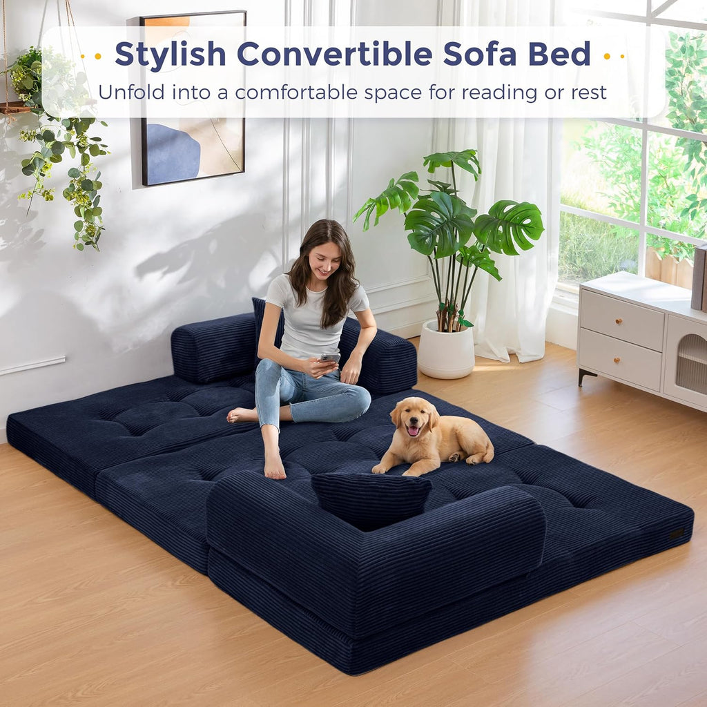 MAXYOYO Convertible Sofa Bed, Floor Sofa Couch with L-Shaped Backrest