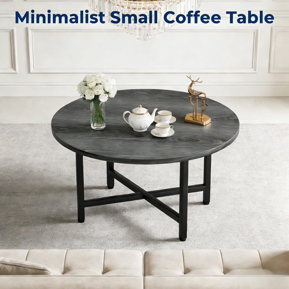 Coffee Tables for Living Room, 27.6" Round Coffee Table, Black Coffee Table