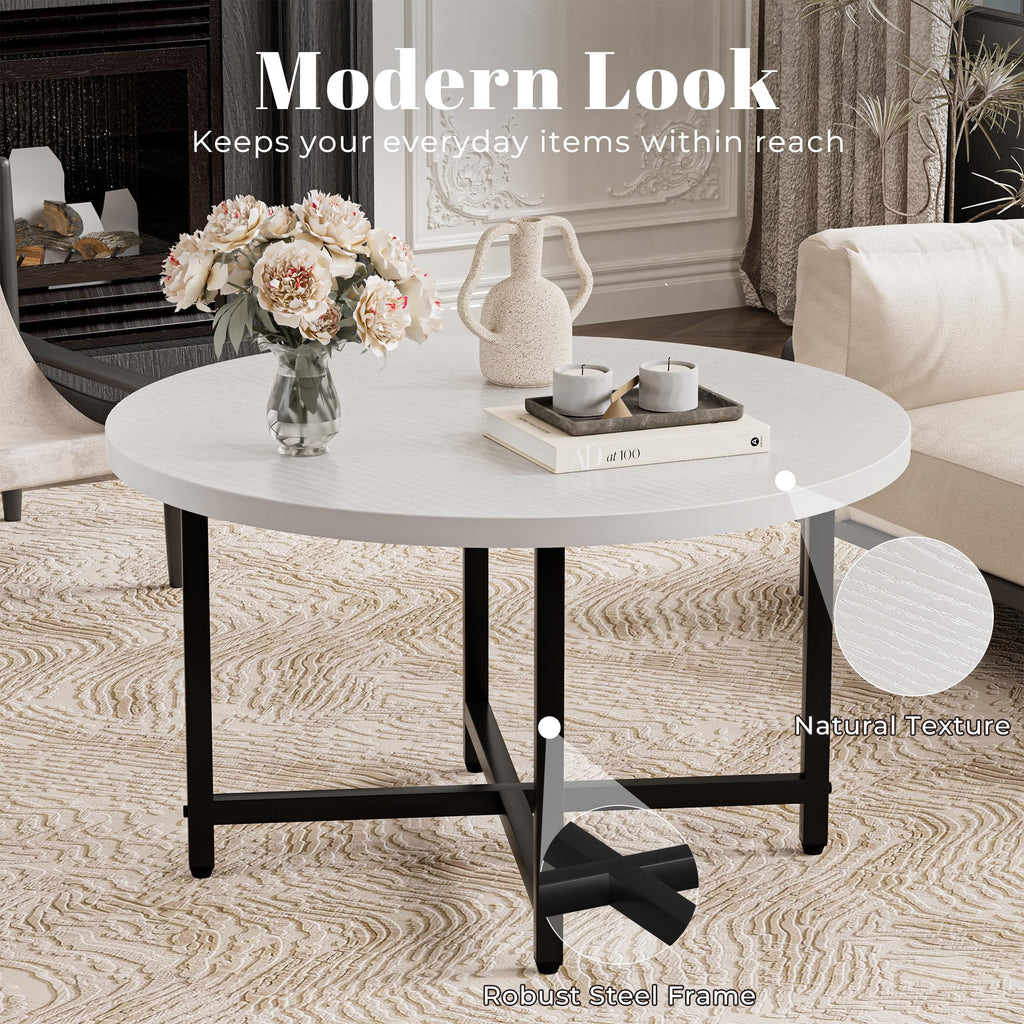 Coffee Tables for Living Room, 27.6" Round Coffee Table, Black Coffee Table
