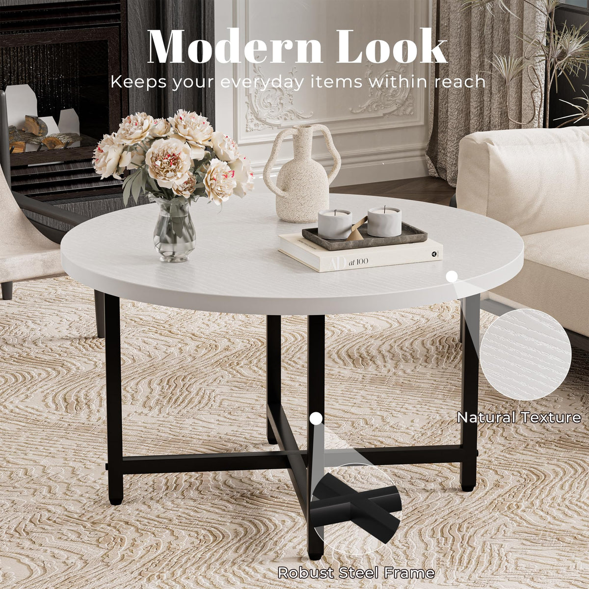 Coffee Tables for Living Room, 27.6" Round Coffee Table, Black Coffee Table