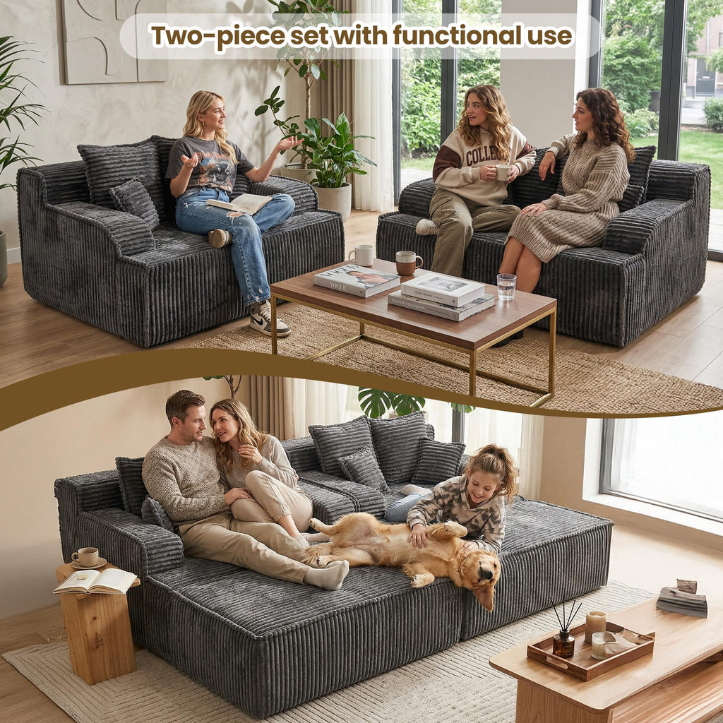 Chaise Lounge Chair Indoor,Boneless Chair with Ottoman,Comfy Reading Chair for Adults,Small Sofa Bed Couch for Living Room,Single Sleeper Chair Bed,Beige