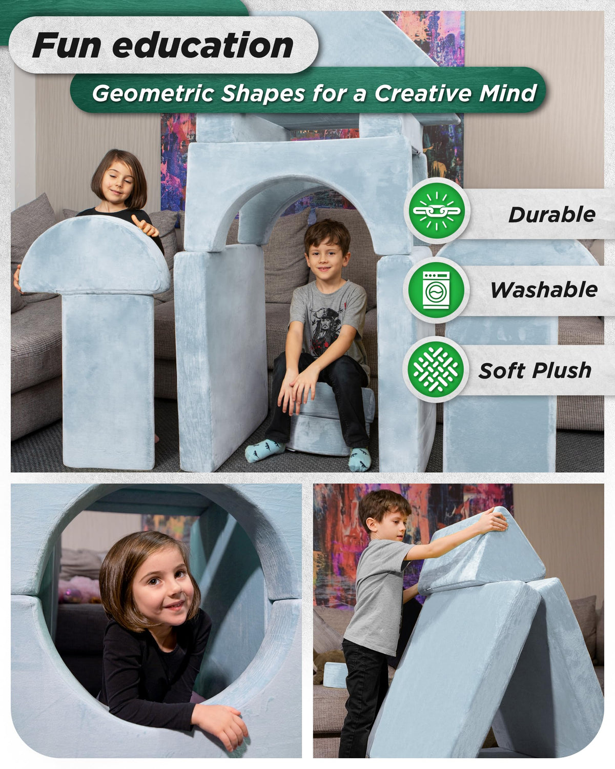 Lunix Modular Kids Play Couch, 14-Piece Fort Building & Climbing Foam Set