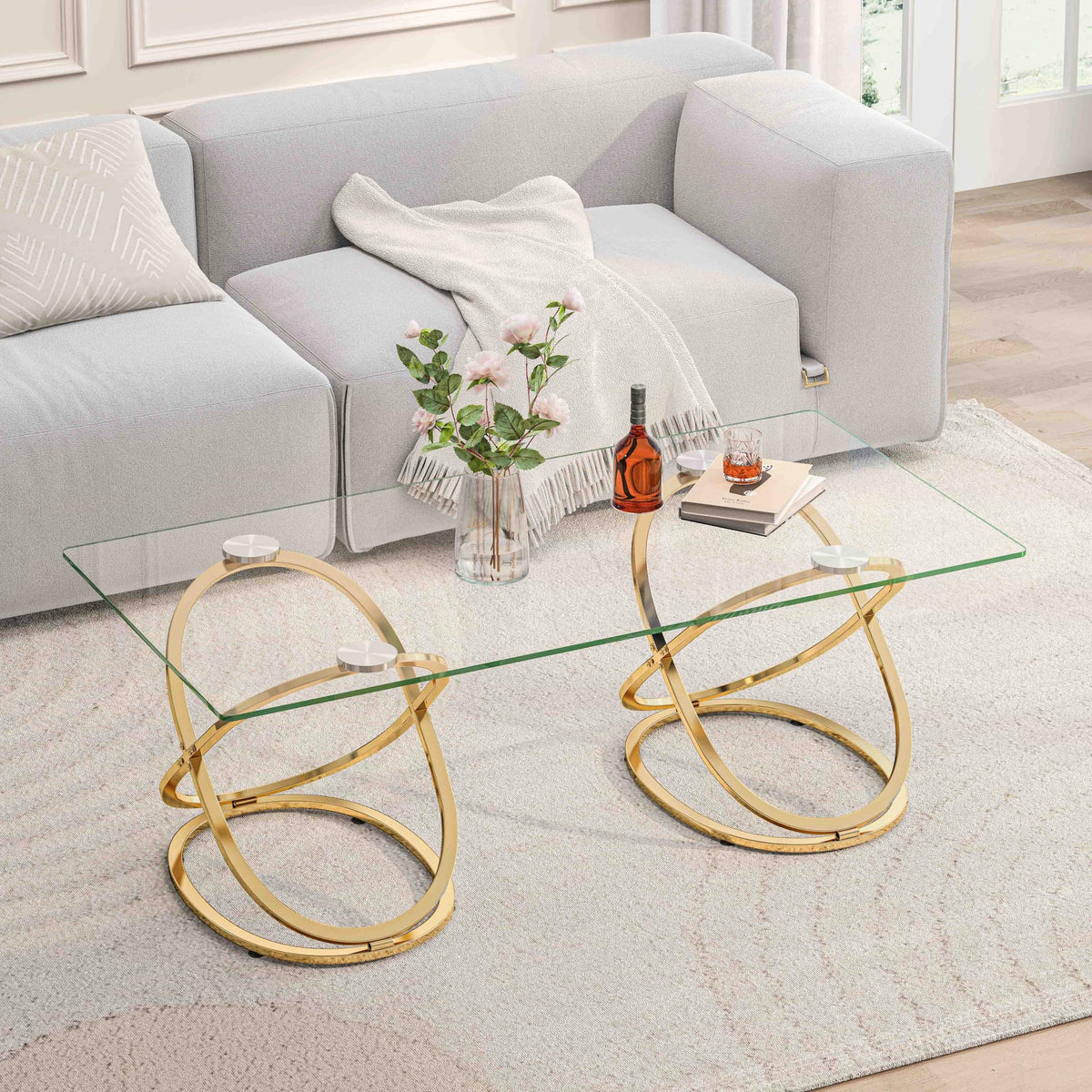 32" Tempered Glass Round Coffee Table Modern Chrome Frame Acrylic Legs Circle Living Room Center Tables