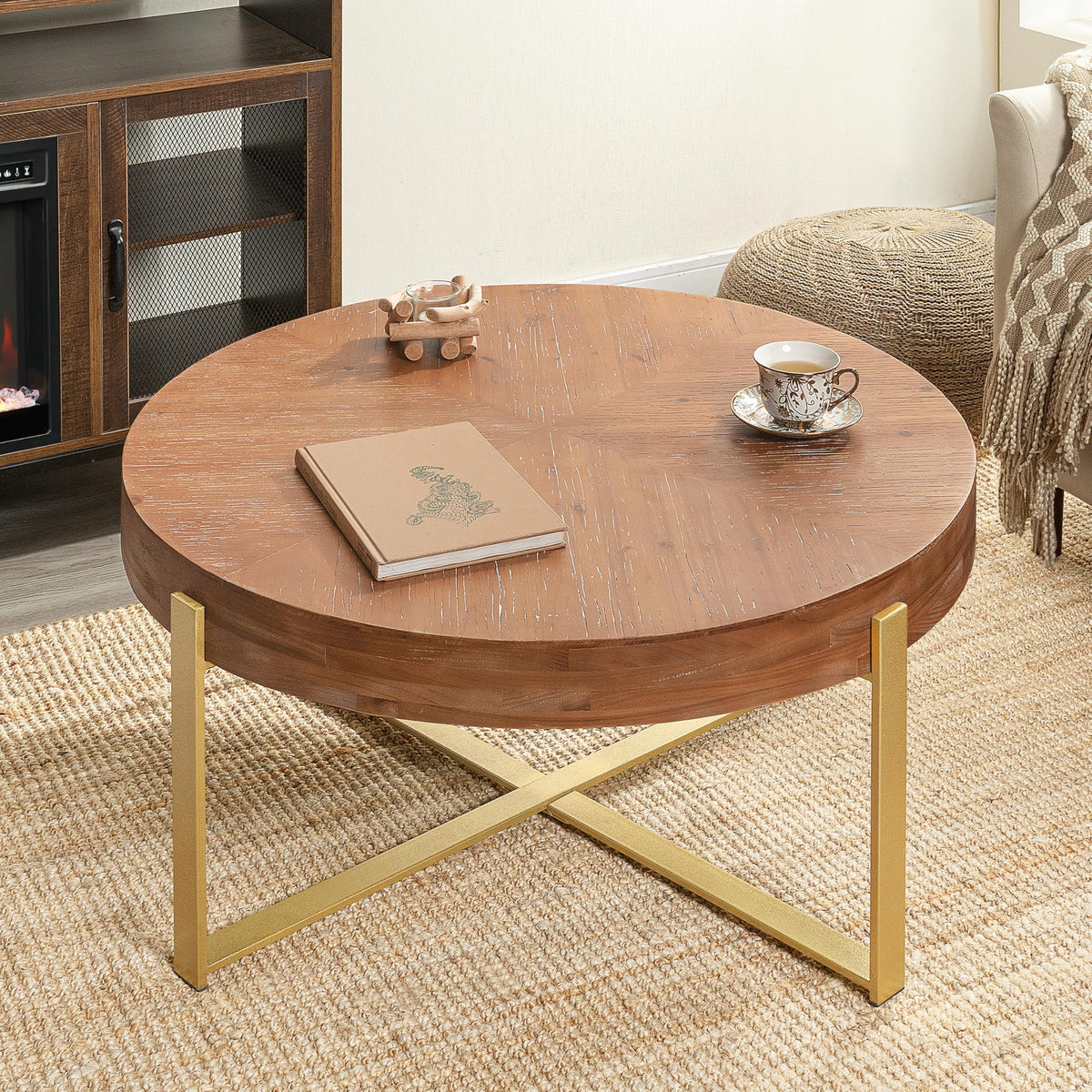 32" Tempered Glass Round Coffee Table Modern Chrome Frame Acrylic Legs Circle Living Room Center Tables