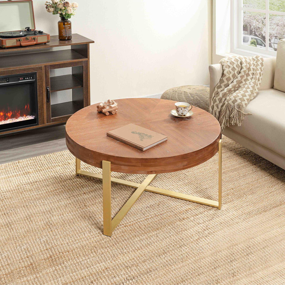 32" Tempered Glass Round Coffee Table Modern Chrome Frame Acrylic Legs Circle Living Room Center Tables